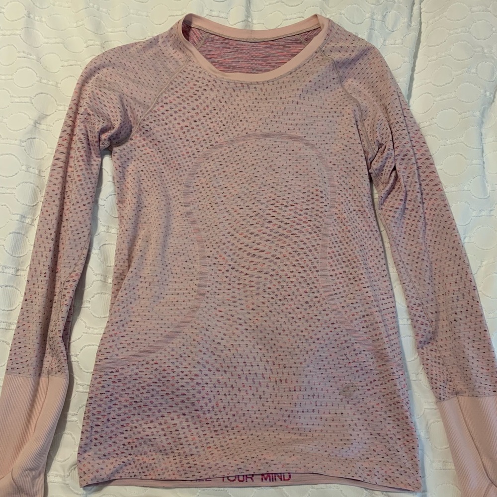Lululemon swiftly tech long sleeve grid warp pink mist/ sonic pink  multi
